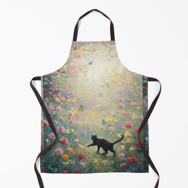 Item preview, Butterfly Chase – Black Cat in Blooming Garden – Monet Art Style designed and sold by Cherry Dreams.