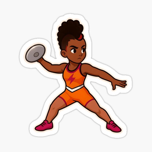 Kinsley the Discus Thrower – Chibi Black Girl Track & Field Sticker Sticker
