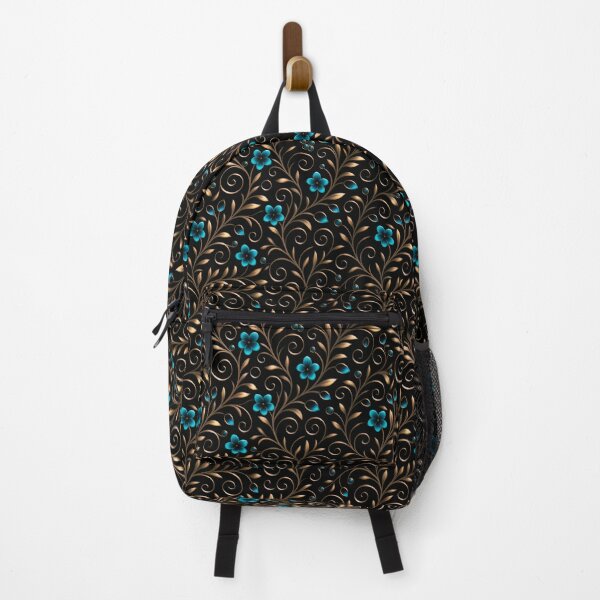 Item preview, Teal and Gold Floral Scrollwork | Seamless Elegant Pattern on Black designed and sold by Juliette Ozkalfayan.
