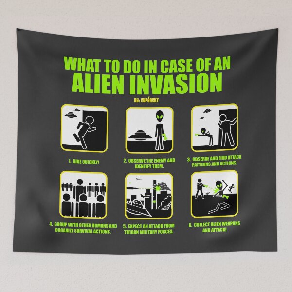 Item preview, WARNING SIGN: WHAT TO DO IN CASE OF ALIEN INVASION OR UFOs designed and sold by CuPensky.