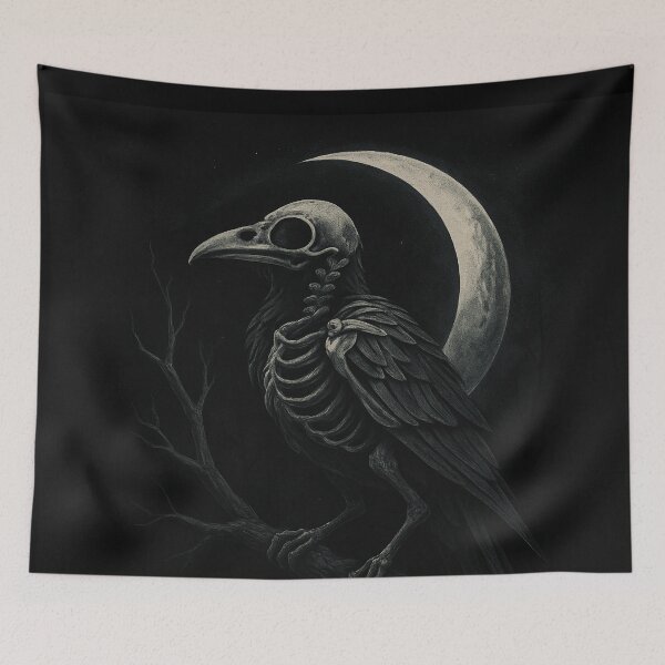 Item preview, Skeleton Raven Under Crescent Moon – Gothic Crow Artwork for Dark Fantasy Lovers designed and sold by HAFIZ-DP.