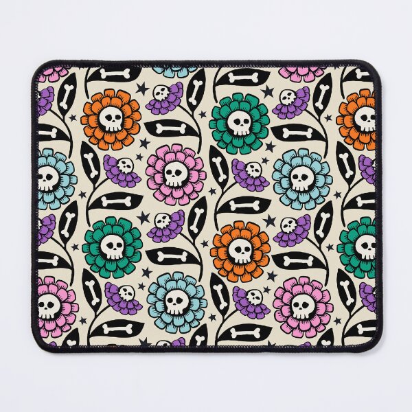 Item preview, Petal and Perish on cream ground - Skull flowers with bones and spooky retro vibes designed and sold by Helen Bowler Designs.