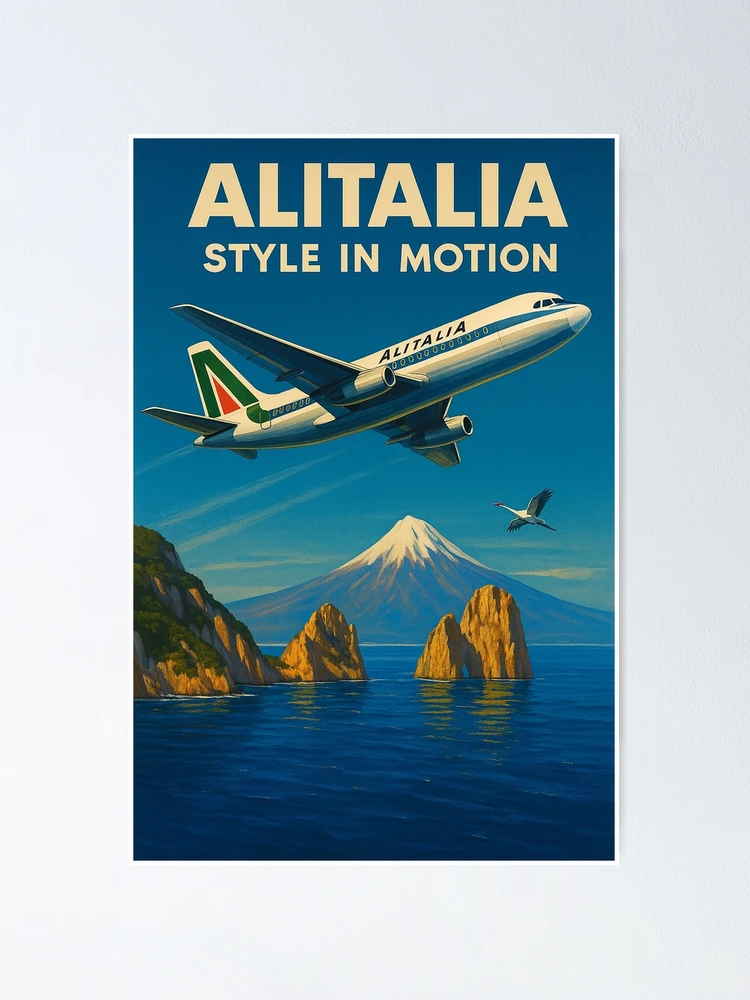 Affiche Ancienne Alitalia - Reproduction Neuve, Tailles A4 A3 A2 A1 Au Choix