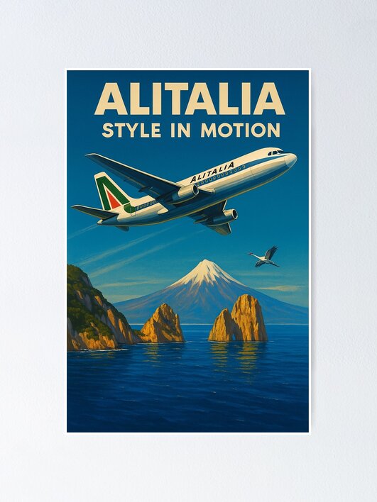 Poster Vintage Alitalia - Affiche Aviation Rétro 60x90 Cm, Haute Qualité, Décoration Murale