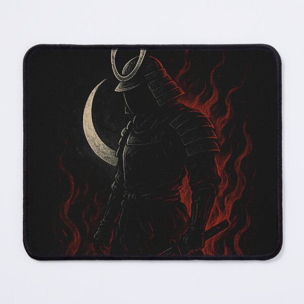Item preview, Shadow Samurai in Flames – Dark Warrior with Crescent Moon Katana Art designed and sold by HAFIZ-DP.