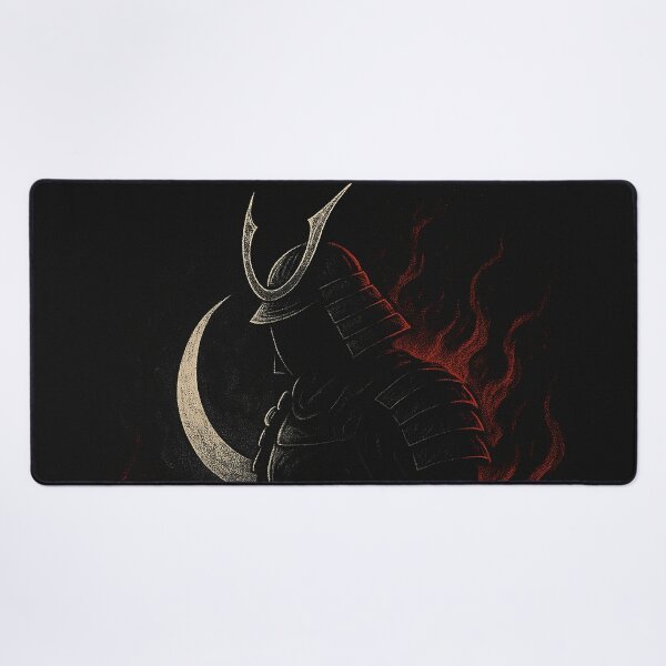 Item preview, Shadow Samurai in Flames – Dark Warrior with Crescent Moon Katana Art designed and sold by HAFIZ-DP.