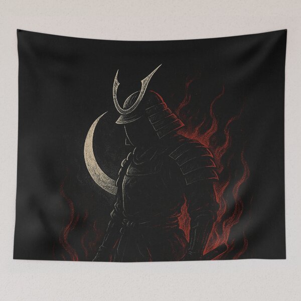 Item preview, Shadow Samurai in Flames – Dark Warrior with Crescent Moon Katana Art designed and sold by HAFIZ-DP.