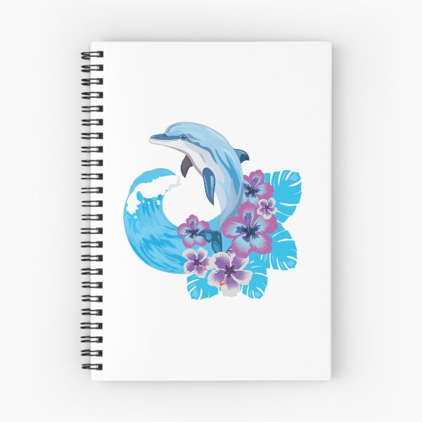 Item preview, Dolphin with tropical flowers, leaves and ocean wave designed and sold by MagnoliaLake.