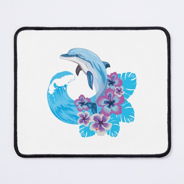 Item preview, Dolphin with tropical flowers, leaves and ocean wave designed and sold by MagnoliaLake.