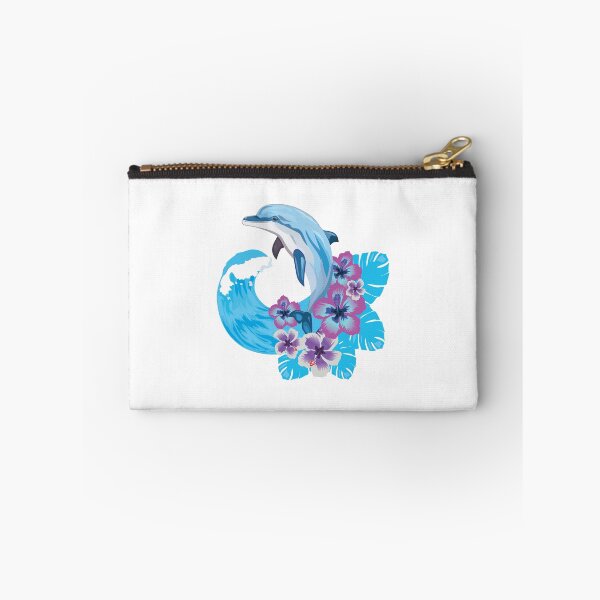 Item preview, Dolphin with tropical flowers, leaves and ocean wave designed and sold by MagnoliaLake.