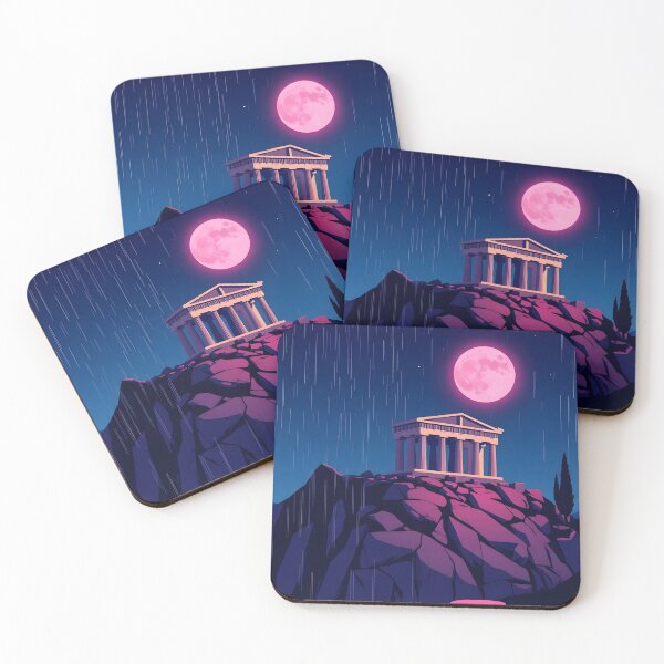 Item preview, Dreamy Temple Ruins Under a Pink Moon – Ancient Greece Vaporwave Nightscape designed and sold by SassyArtistry.