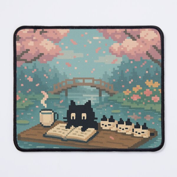 Item preview, Pixel Cats Reading Under Cherry Blossoms designed and sold by PixelPurrRadio.