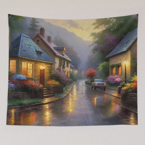Item preview, Village Street in the Rain’s Embrace designed and sold by BlareBlare.