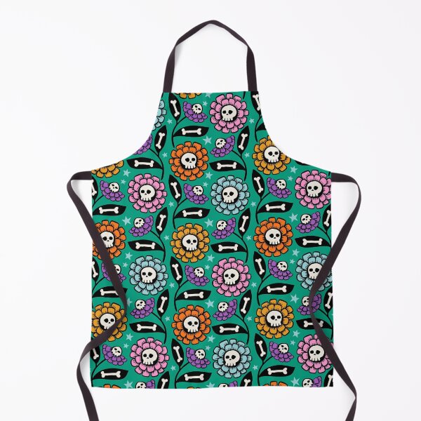 Item preview, Petal and Perish green - Skull flowers with bones and spooky retro vibes designed and sold by Helen Bowler Designs.