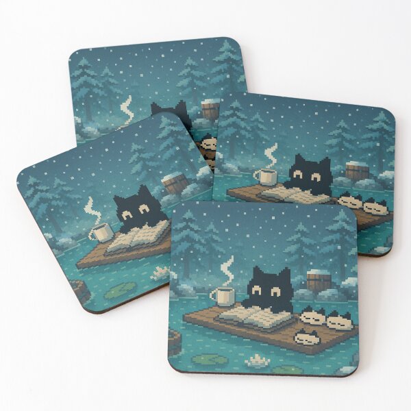 Item preview, Pixel Cats Reading in a Snowy Forest designed and sold by PixelPurrRadio.
