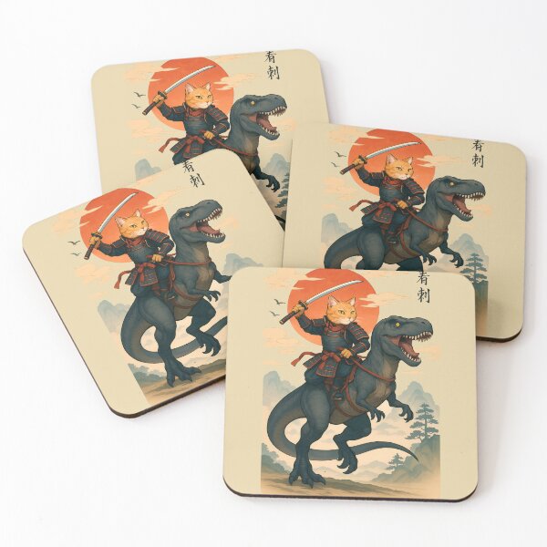 Item preview, Samurai cat riding a dinosaur 2 designed and sold by TheSamuraiCat.