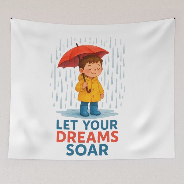 Item preview, child in raincoat with umbrella, inspiring text designed and sold by DadGenX.