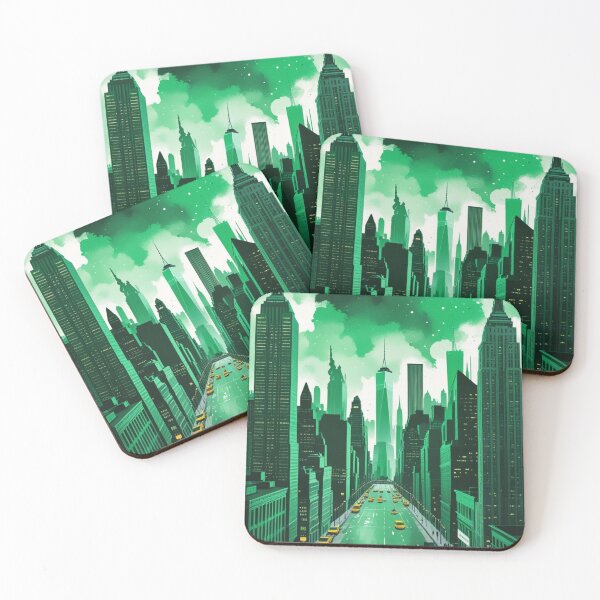 Artikelvorschau, NYC Skyline Grün Weiß Stilisiert Kunstdruck entworfen und verkauft von Dew's.