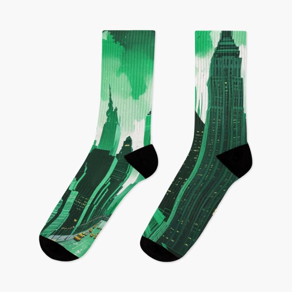 Item preview, NYC Skyline Green White Stylized Art Print designed and sold by Dew's.