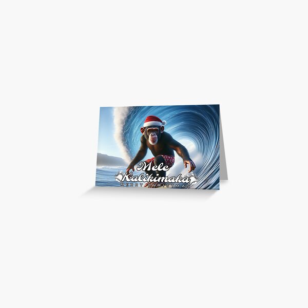 Surfing Chimp Christmas Card: humorous Hawaiian surfing illustration Greeting Card