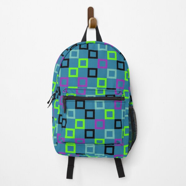 Item preview, Neon Geometric Square Pattern – Blue Background with Vibrant Accents designed and sold by larissa-myrie.