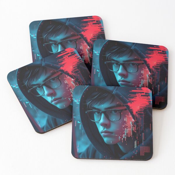 Item preview, Cyberpunk Hacker Portrait with Red Glitch Art designed and sold by Dew's.