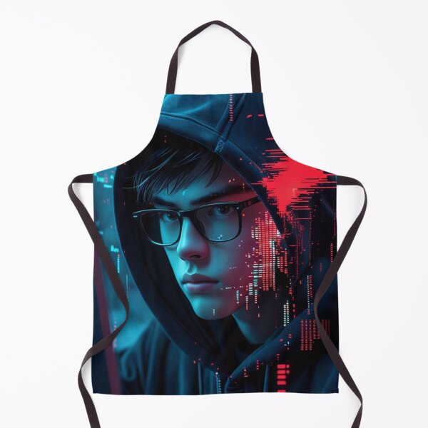 Item preview, Cyberpunk Hacker Portrait with Red Glitch Art designed and sold by Dew's.