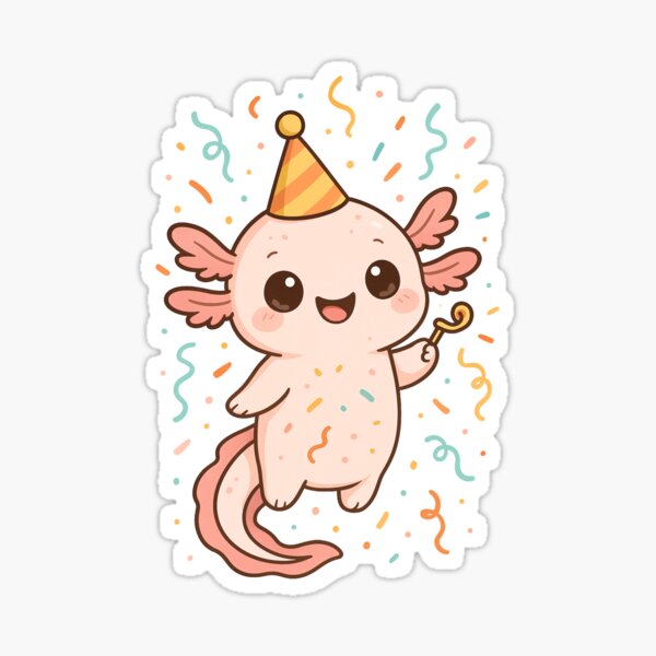 Item preview, Party Axolotl with Confetti & Hat – Cute Kawaii Birthday Celebration Design designed and sold by ColorSplash123.