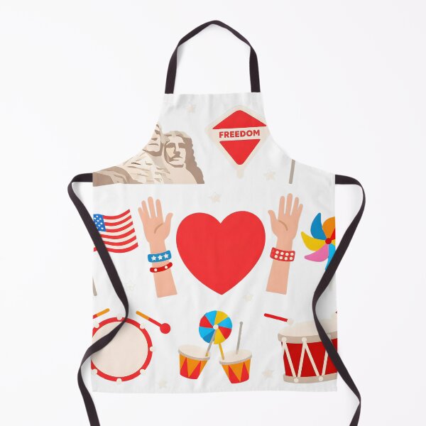 Item preview, USA patriotic icon collection with Rushmore, pinwheels, flags, waving hands, bracelets, and liberty symbols on blue designed and sold by ArtPetrenko90.