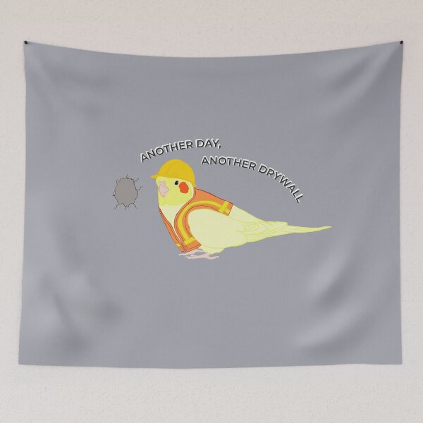 Item preview, Lutino Cockatiel Construction Worker – Funny Bird Drywall Meme designed and sold by Birbosaurus.