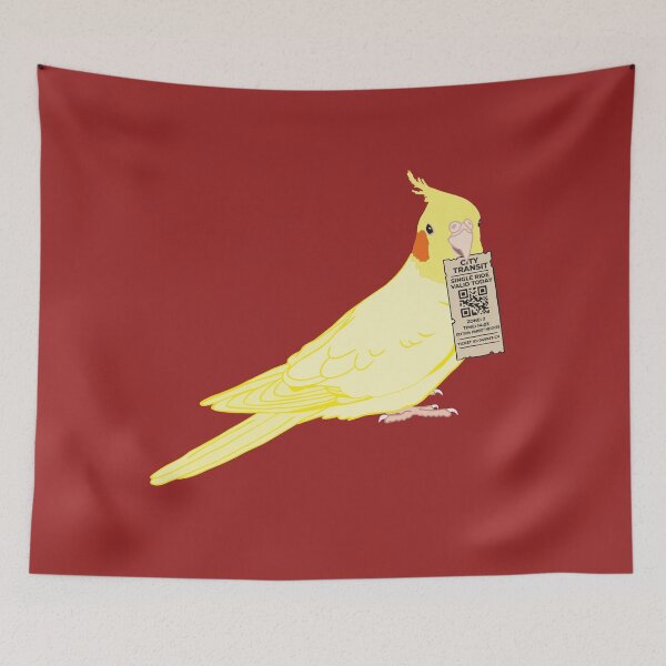 Item preview, Lutino Cockatiel with Transit Ticket – Funny Bird Art designed and sold by Birbosaurus.