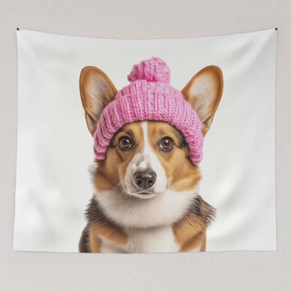 Item preview, Cozy Cardigan Welsh Corgi dog Wearing Pink Winter Hat Trendy Animal Fashion Artwork designed and sold by LazyOwlStore.