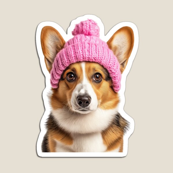 Item preview, Cozy Cardigan Welsh Corgi dog Wearing Pink Winter Hat Trendy Animal Fashion Artwork designed and sold by LazyOwlStore.