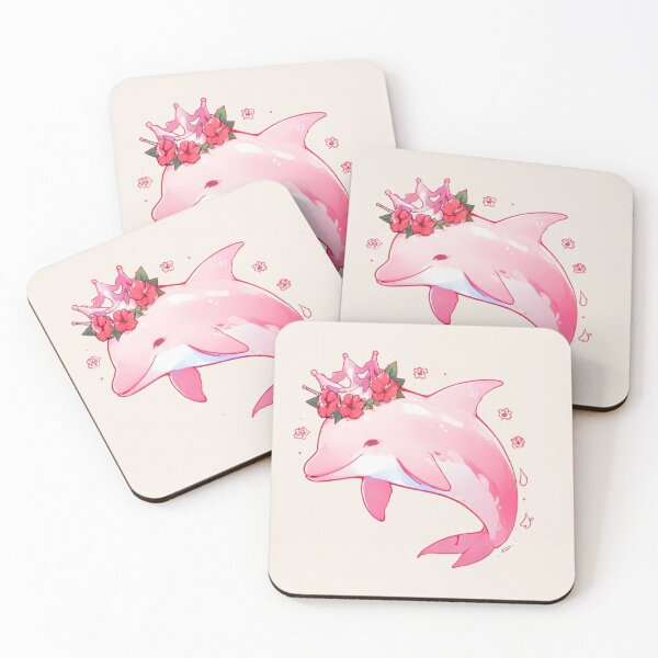 Item preview, Pink Kawaii Dolphin Princess with Crown and Hibiscus Flowers designed and sold by KiraChie.
