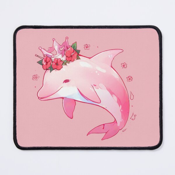 Item preview, Pink Kawaii Dolphin Princess with Crown and Hibiscus Flowers designed and sold by KiraChie.