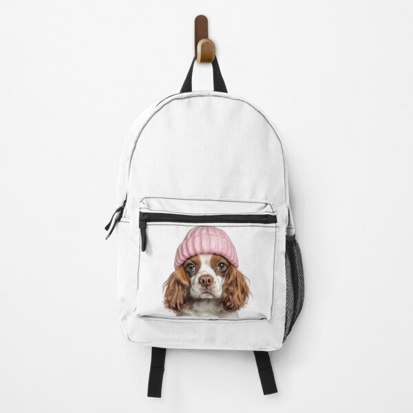 Item preview, Cozy Cavalier King Charles Spaniel dog Wearing Pink Winter Hat Trendy Animal Fashion Artwork designed and sold by LazyOwlStore.