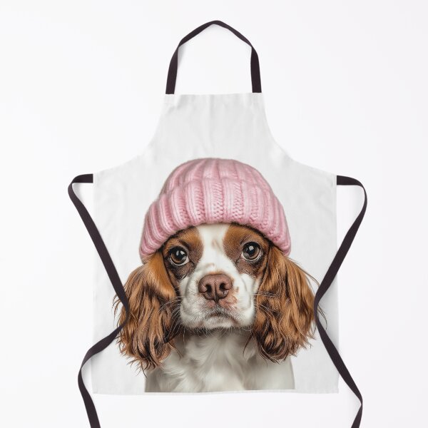 Item preview, Cozy Cavalier King Charles Spaniel dog Wearing Pink Winter Hat Trendy Animal Fashion Artwork designed and sold by LazyOwlStore.