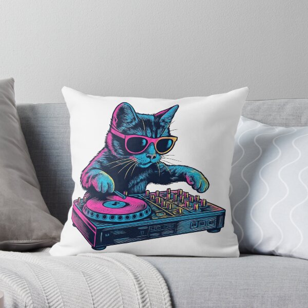 Item preview, Neon DJ Cat with Turntable and Sunglasses designed and sold by ArtfulWeave.