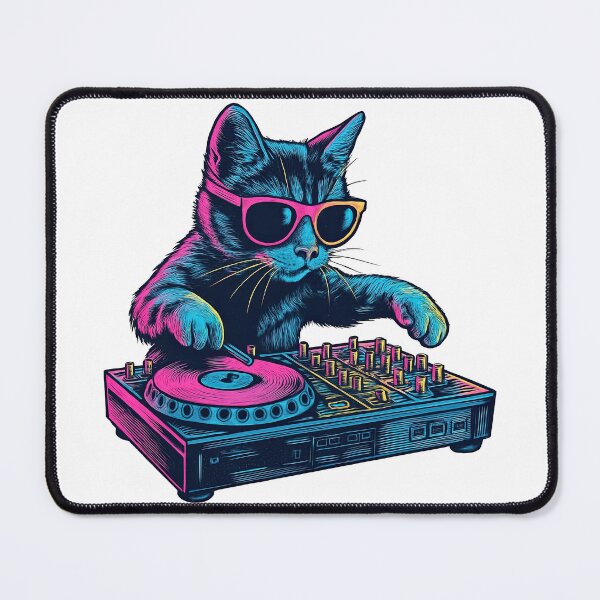 Item preview, Neon DJ Cat with Turntable and Sunglasses designed and sold by ArtfulWeave.