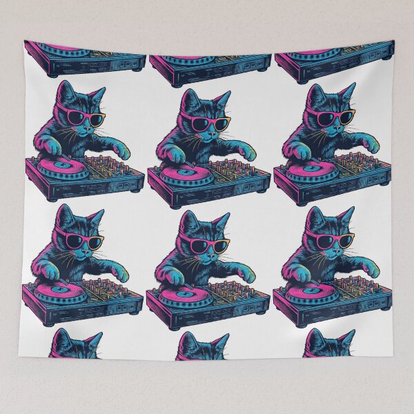 Item preview, Neon DJ Cat with Turntable and Sunglasses designed and sold by ArtfulWeave.