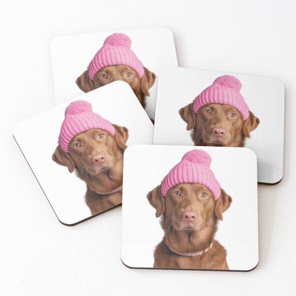 Item preview, Cozy Chesapeake Bay Retriever dog Wearing Pink Winter Hat Trendy Animal Fashion Artwork designed and sold by LazyOwlStore.