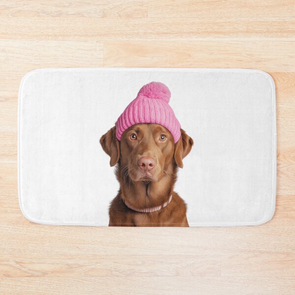Item preview, Cozy Chesapeake Bay Retriever dog Wearing Pink Winter Hat Trendy Animal Fashion Artwork designed and sold by LazyOwlStore.