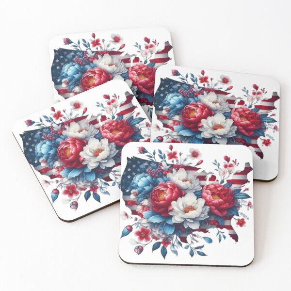 Item preview, USA Floral Map, Patriotic Blooms, 4th Of July  designed and sold by Iuqiune.