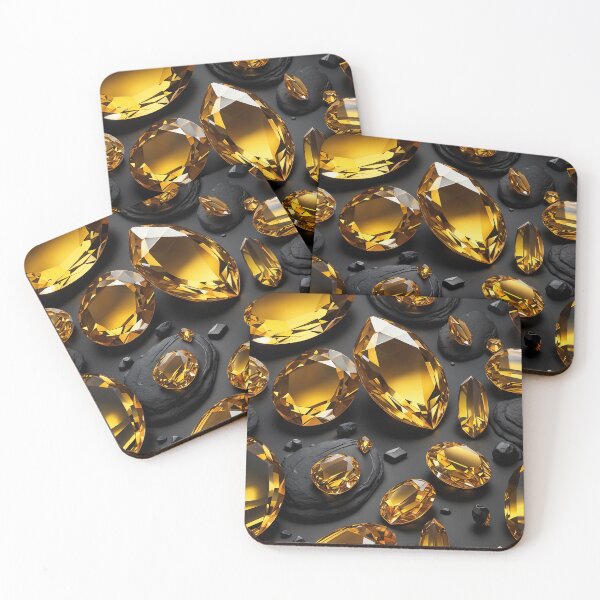 Item preview, Radiant Golden Citrine Gemstones on a Deep Black Background designed and sold by SolaoLab.
