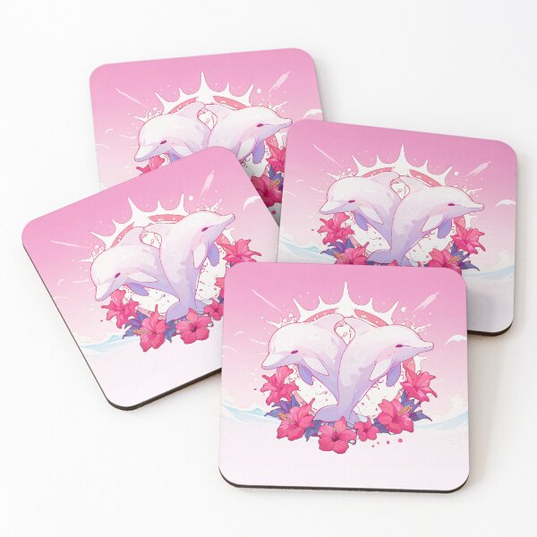 Item preview, Pastel Pink Dolphins with Tropical Hibiscus Flowers designed and sold by KiraChie.