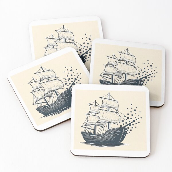 Item preview, Pixel Pirate Ship — Retro Sailing Glitch Art for Stickers, T-Shirts & Mugs designed and sold by JuliJoy.