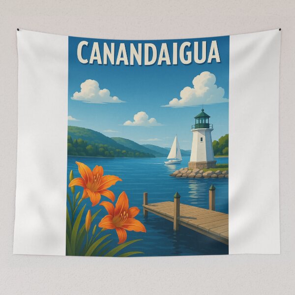 Item preview, Canandaigua Lighthouse and Summer Flowers designed and sold by Places On Earth.