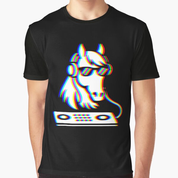 Artikel-Vorschau von Glitch DJ Pferdekopf mit Kopfhörern und Plattenspieler, designt und verkauft von Romeo Fashion.