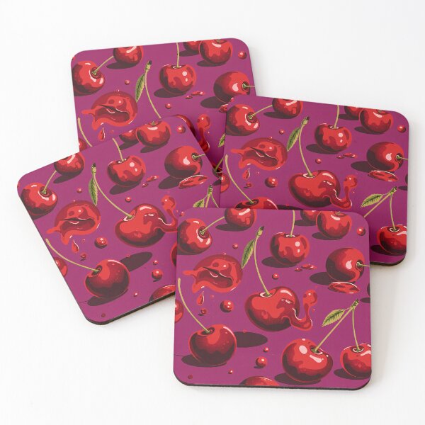 Item preview, Cherry Pop – Bold Red Fruit Art on Magenta | Retro-Inspired Illustration designed and sold by nara-han.