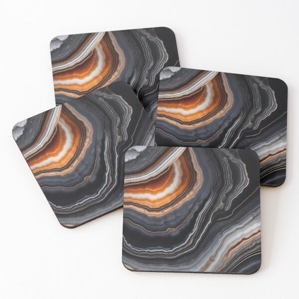Item preview, Mesmerizing Abstract Agate Stone Layers in Black, Grey, and Orange designed and sold by SolaoLab.
